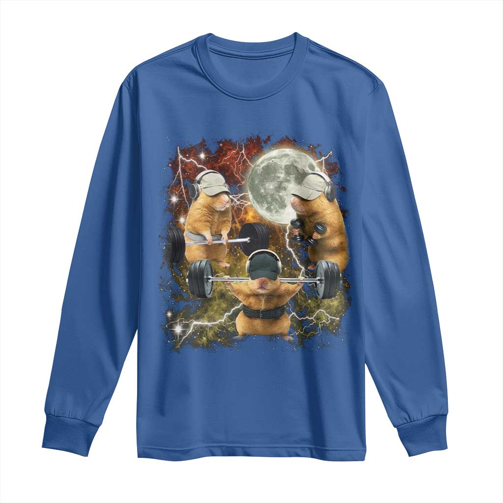 Hamster Deadlift Long Sleeve Shirt Funny Cute Rat Fitness Gym Weightlifting Meme