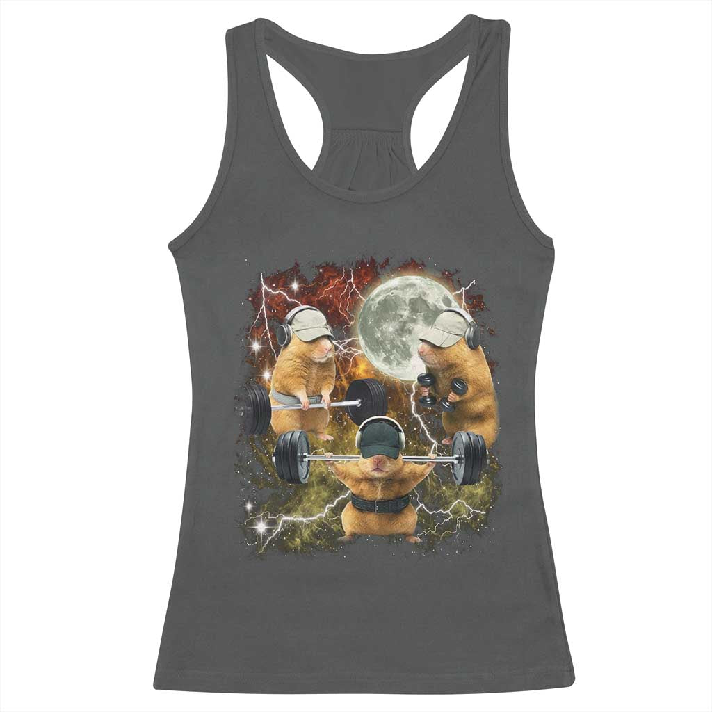 Hamster Deadlift Racerback Tank Top Funny Cute Rat Fitness Gym Weightlifting Meme