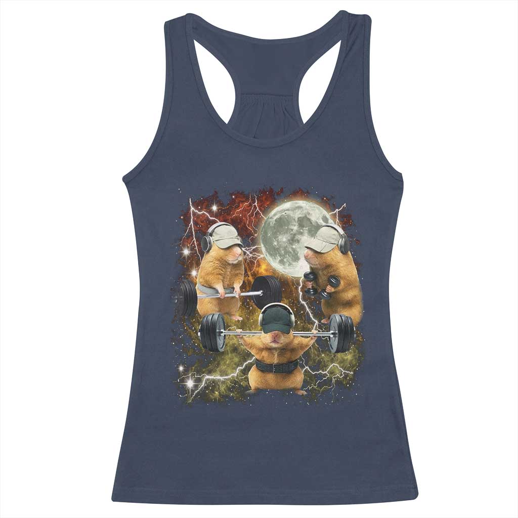 Hamster Deadlift Racerback Tank Top Funny Cute Rat Fitness Gym Weightlifting Meme