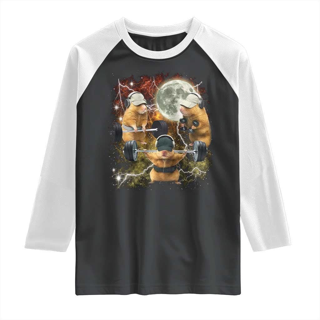 Hamster Deadlift Raglan Shirt Funny Cute Rat Fitness Gym Weightlifting Meme