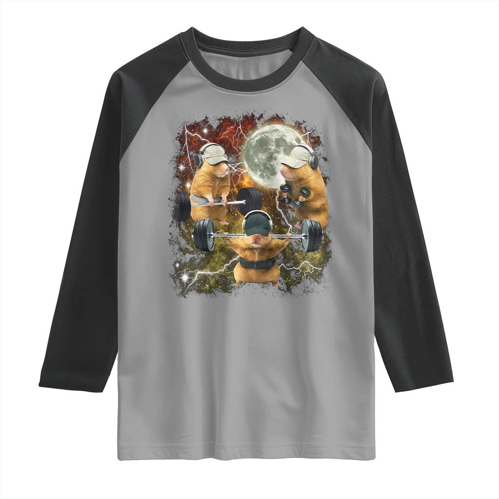 Hamster Deadlift Raglan Shirt Funny Cute Rat Fitness Gym Weightlifting Meme
