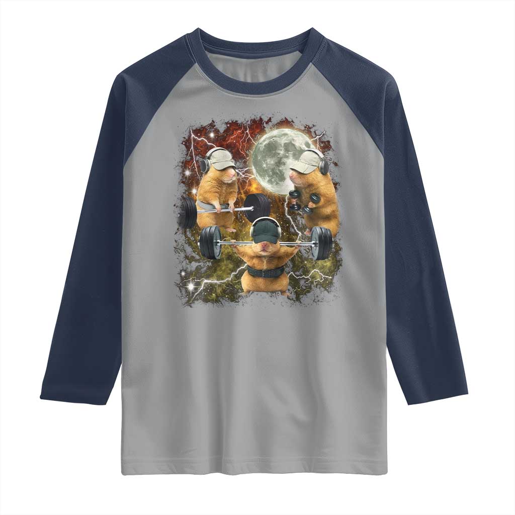 Hamster Deadlift Raglan Shirt Funny Cute Rat Fitness Gym Weightlifting Meme