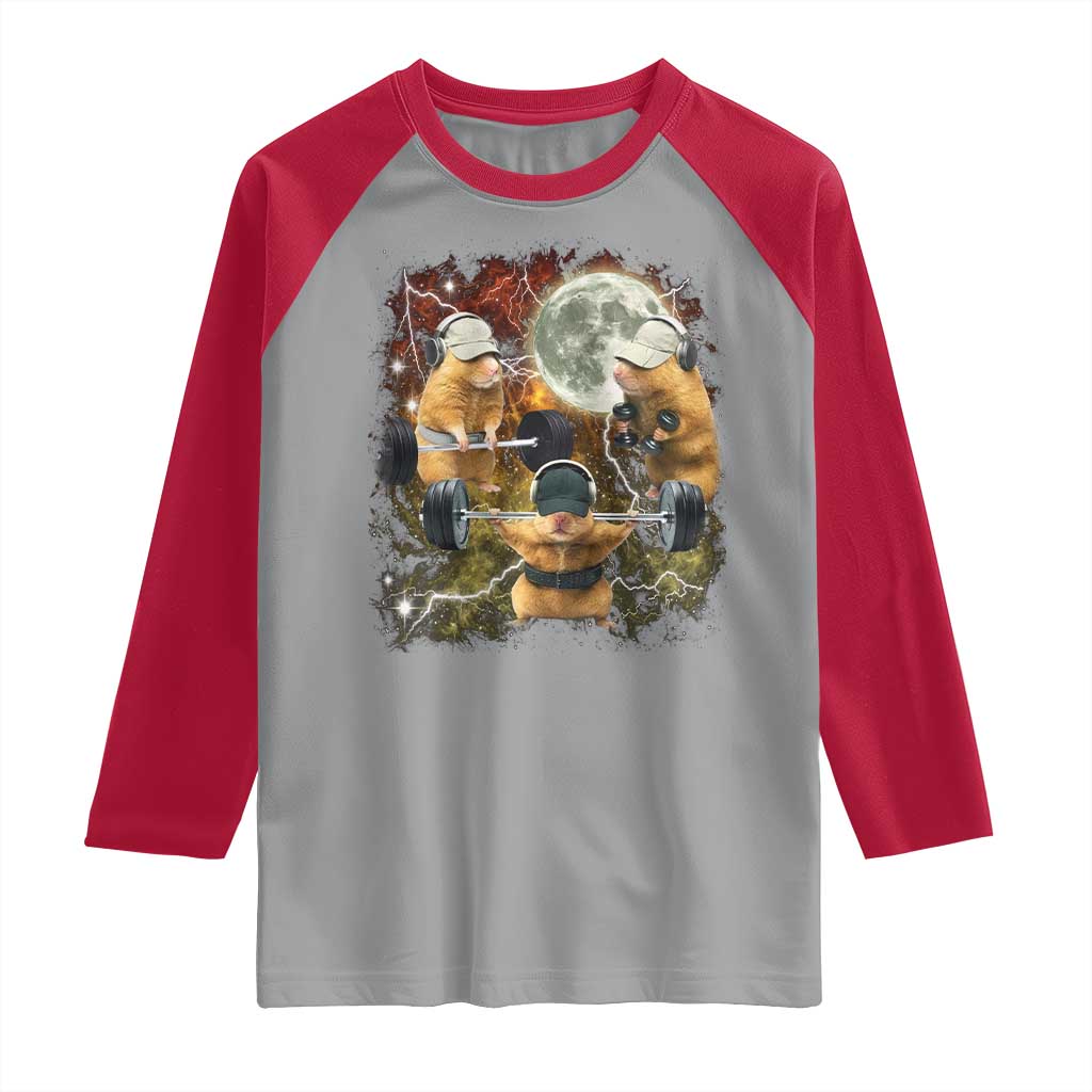 Hamster Deadlift Raglan Shirt Funny Cute Rat Fitness Gym Weightlifting Meme