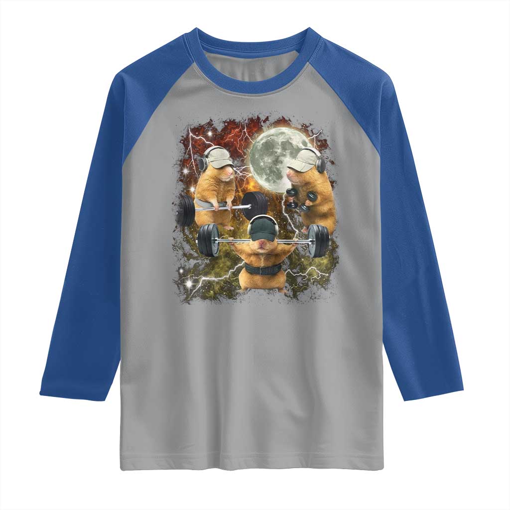 Hamster Deadlift Raglan Shirt Funny Cute Rat Fitness Gym Weightlifting Meme