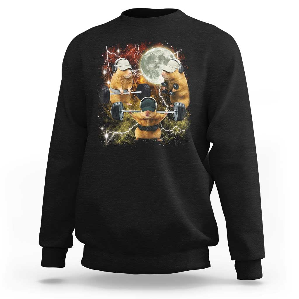 Hamster Deadlift Sweatshirt Funny Cute Rat Fitness Gym Weightlifting Meme