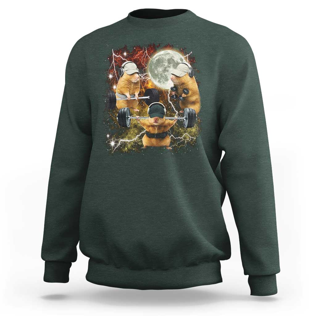 Hamster Deadlift Sweatshirt Funny Cute Rat Fitness Gym Weightlifting Meme
