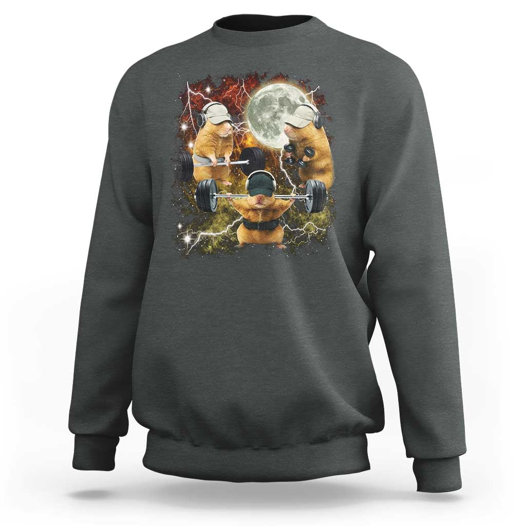 Hamster Deadlift Sweatshirt Funny Cute Rat Fitness Gym Weightlifting Meme