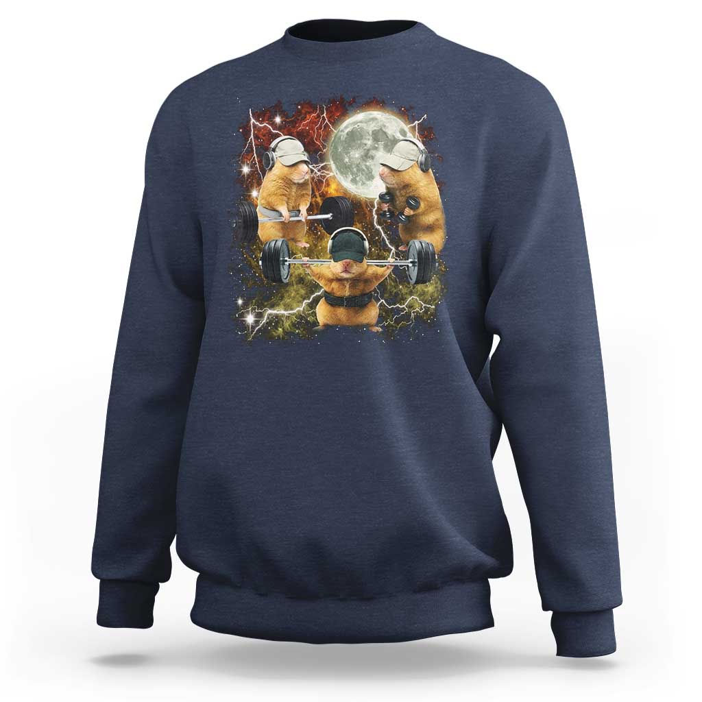 Hamster Deadlift Sweatshirt Funny Cute Rat Fitness Gym Weightlifting Meme
