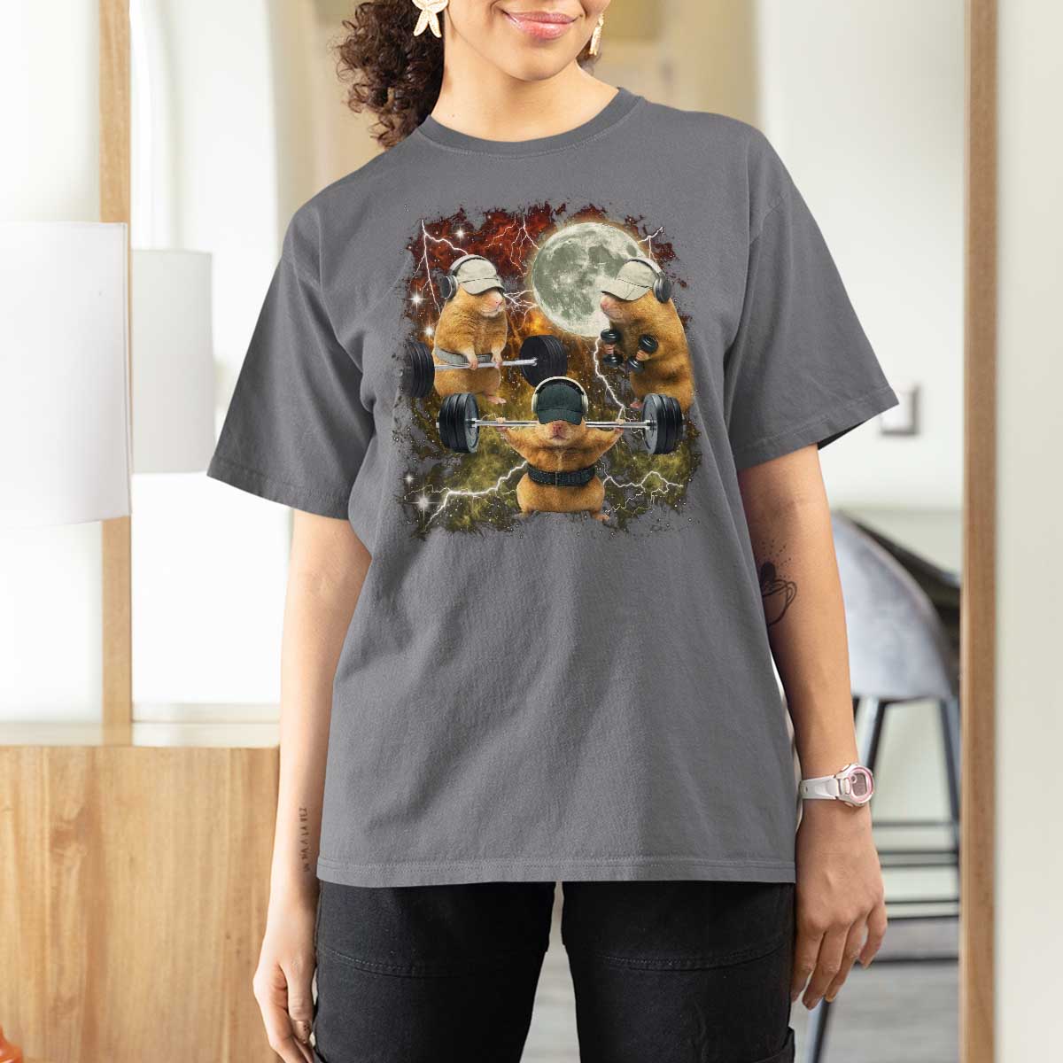Hamster Deadlift T Shirt For Women Funny Cute Rat Fitness Gym Weightlifting Meme