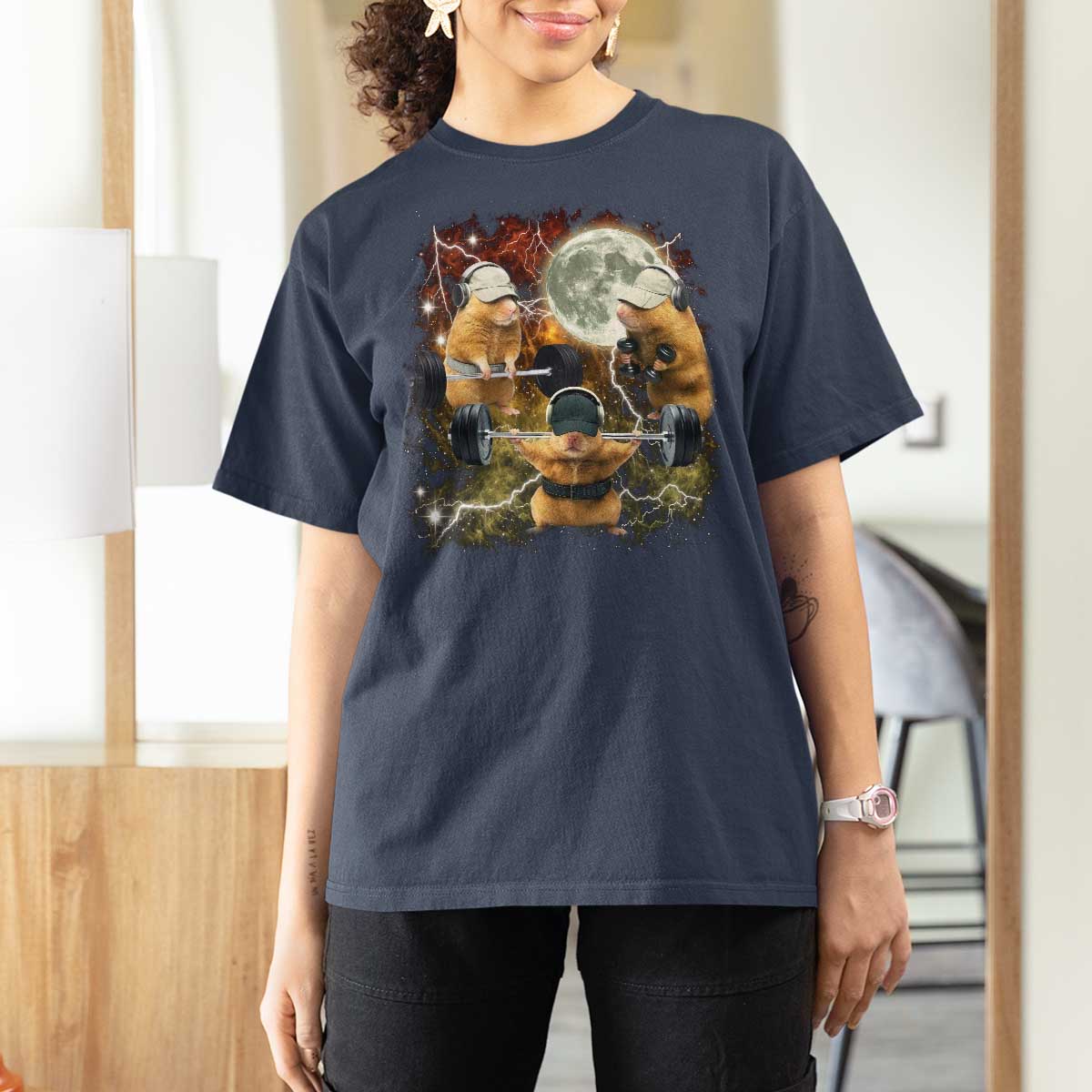 Hamster Deadlift T Shirt For Women Funny Cute Rat Fitness Gym Weightlifting Meme