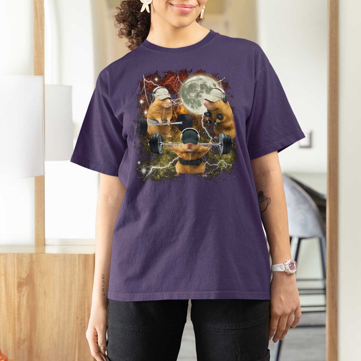 Hamster Deadlift T Shirt For Women Funny Cute Rat Fitness Gym Weightlifting Meme
