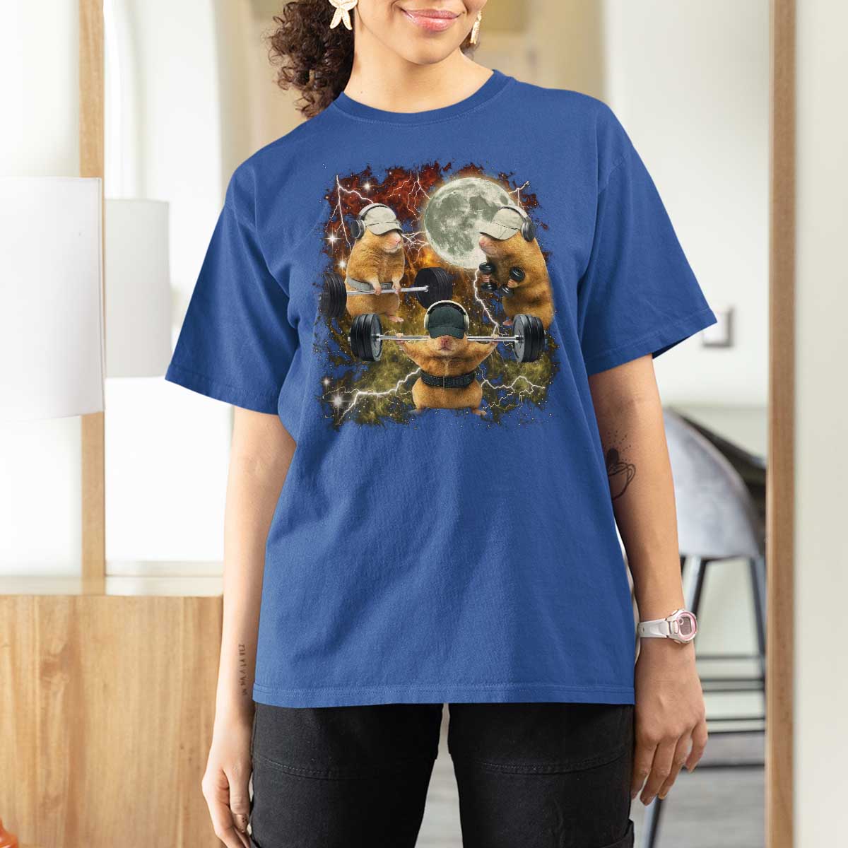 Hamster Deadlift T Shirt For Women Funny Cute Rat Fitness Gym Weightlifting Meme