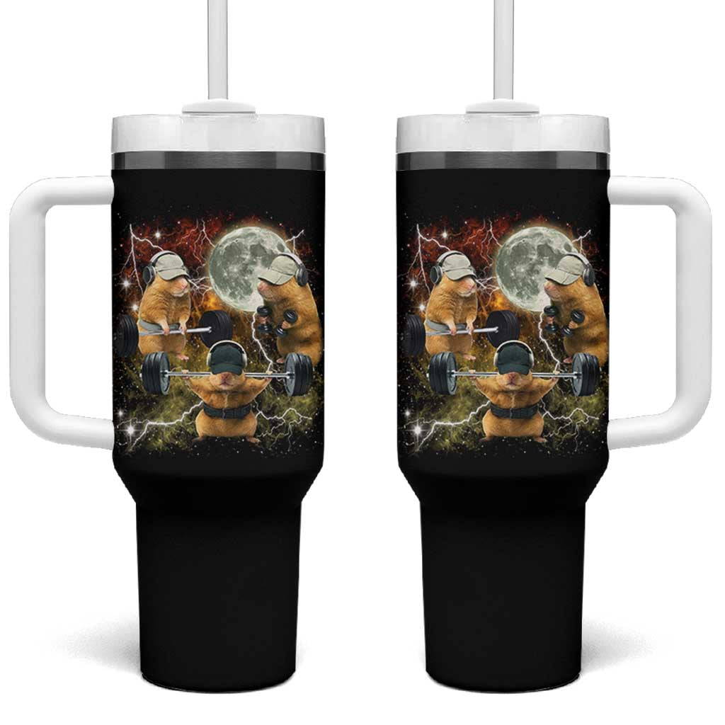 Hamster Deadlift Tumbler With Handle Funny Cute Rat Fitness Gym Weightlifting Meme