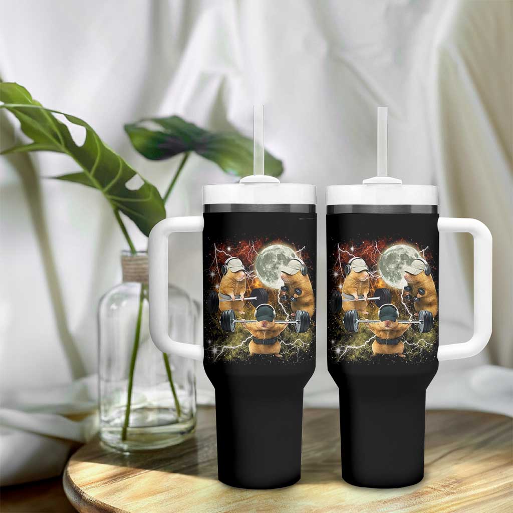 Hamster Deadlift Tumbler With Handle Funny Cute Rat Fitness Gym Weightlifting Meme