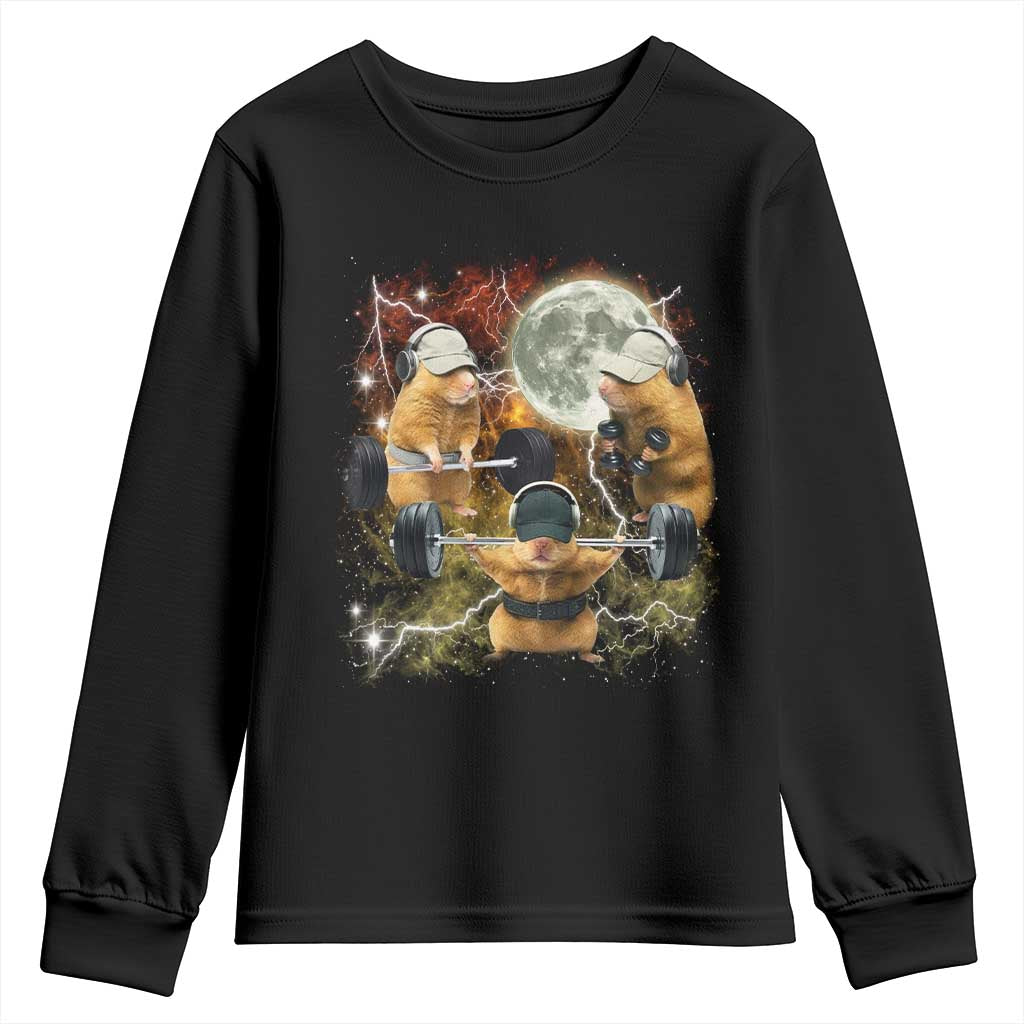 Hamster Deadlift Youth Sweatshirt Funny Cute Rat Fitness Gym Weightlifting Meme