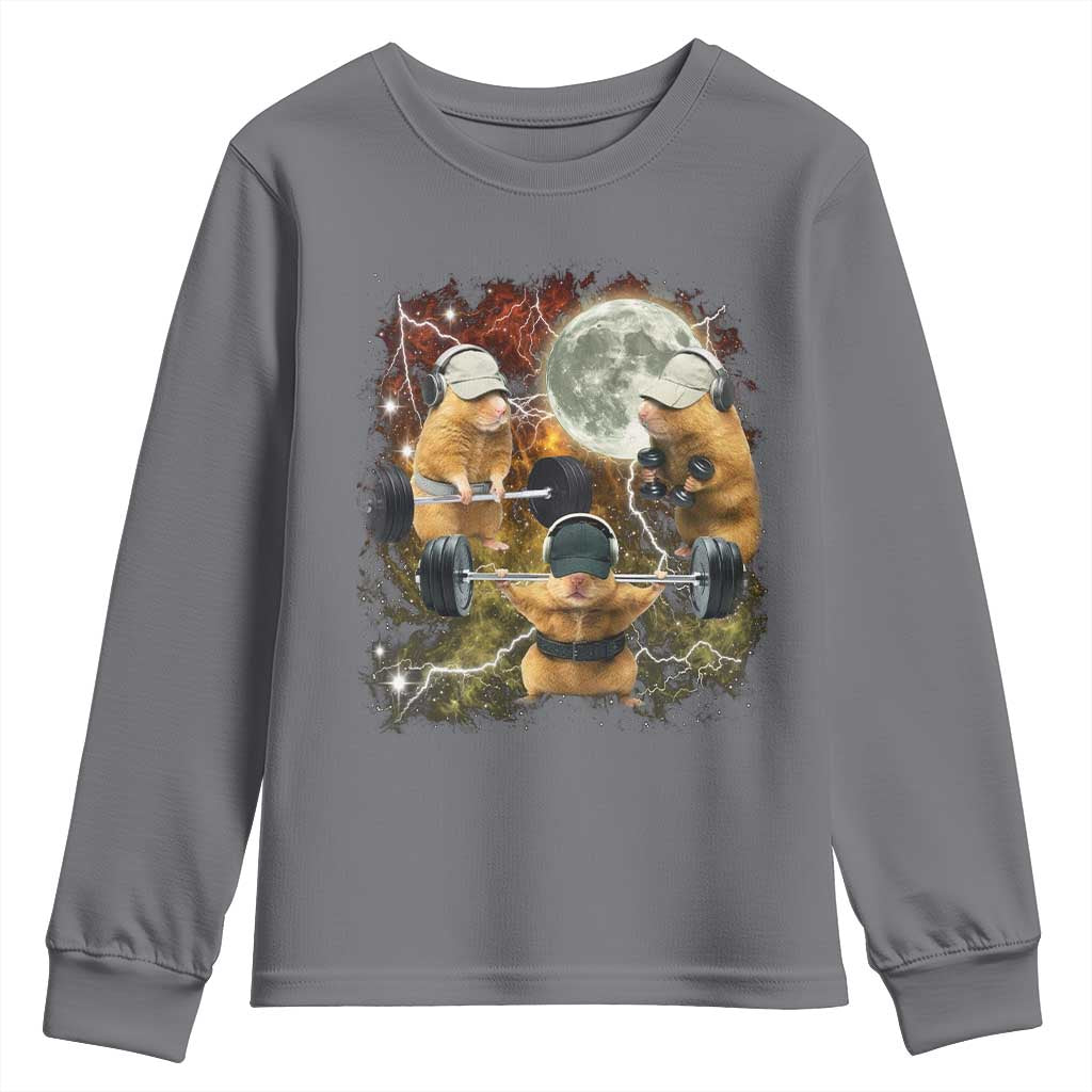 Hamster Deadlift Youth Sweatshirt Funny Cute Rat Fitness Gym Weightlifting Meme