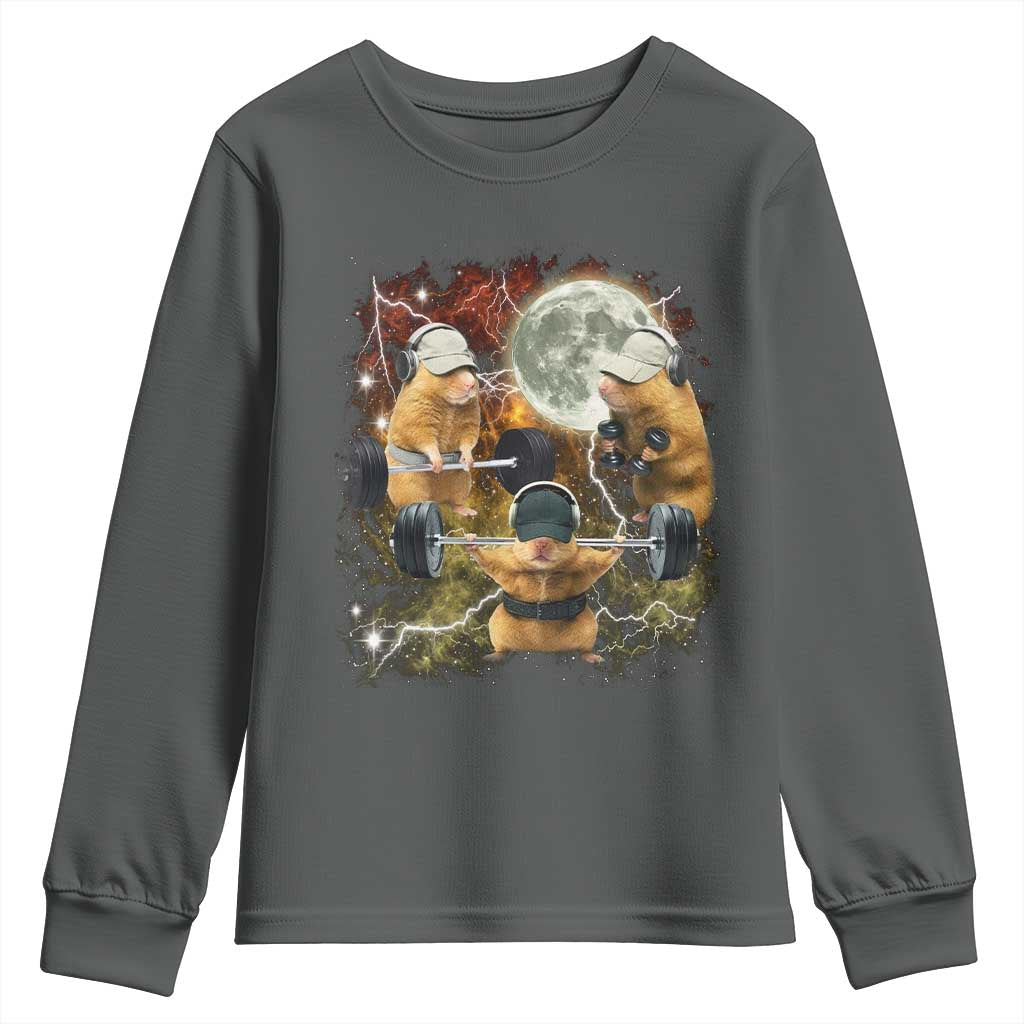 Hamster Deadlift Youth Sweatshirt Funny Cute Rat Fitness Gym Weightlifting Meme