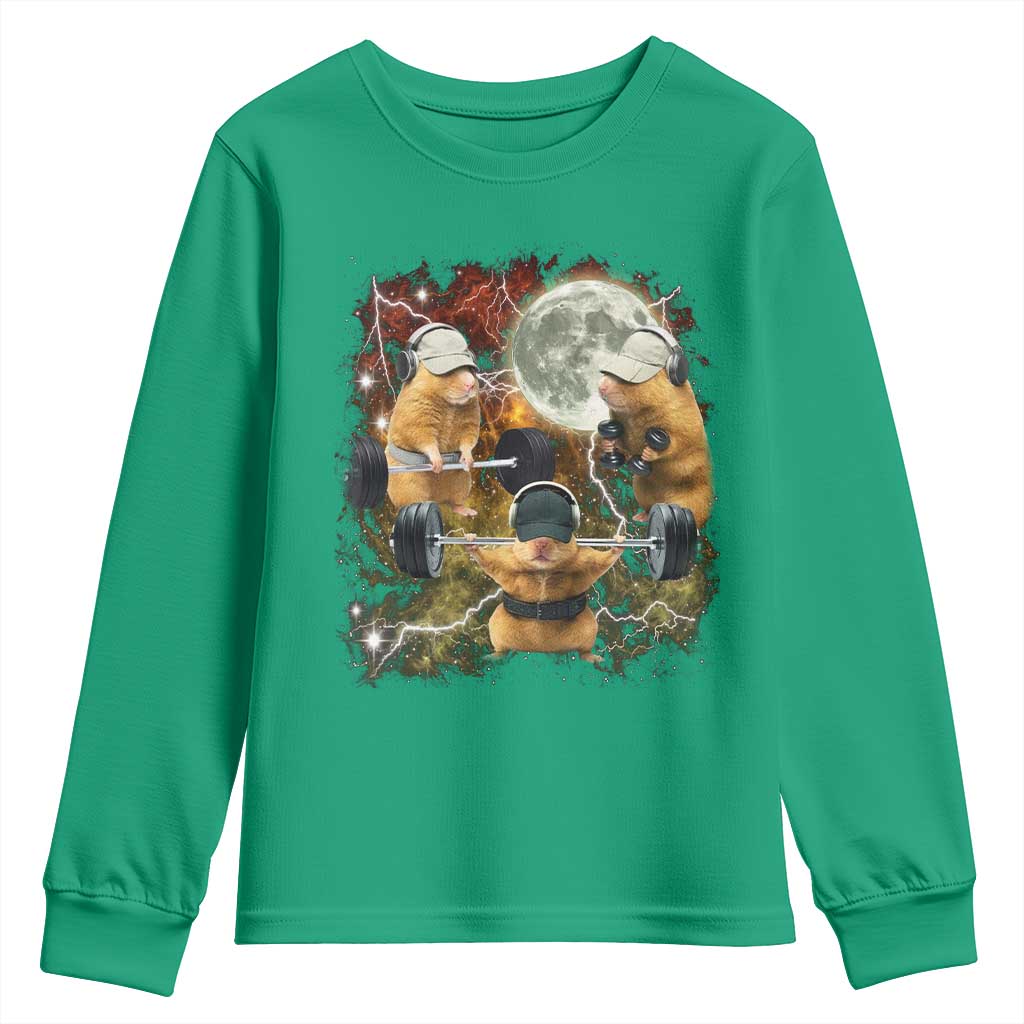 Hamster Deadlift Youth Sweatshirt Funny Cute Rat Fitness Gym Weightlifting Meme