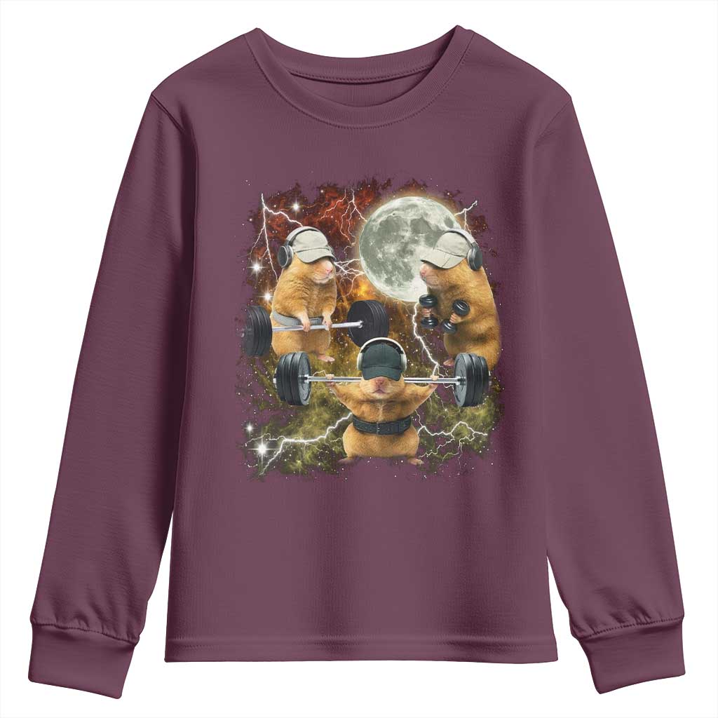 Hamster Deadlift Youth Sweatshirt Funny Cute Rat Fitness Gym Weightlifting Meme