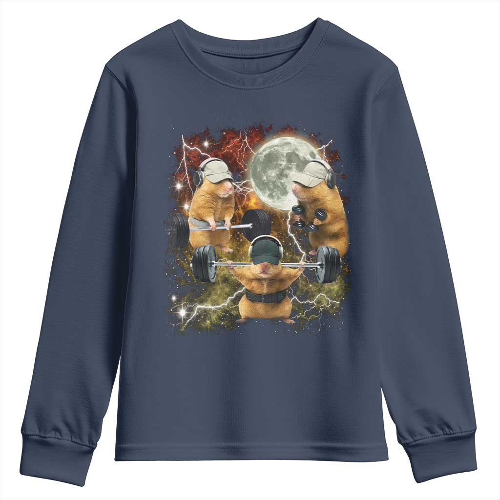 Hamster Deadlift Youth Sweatshirt Funny Cute Rat Fitness Gym Weightlifting Meme