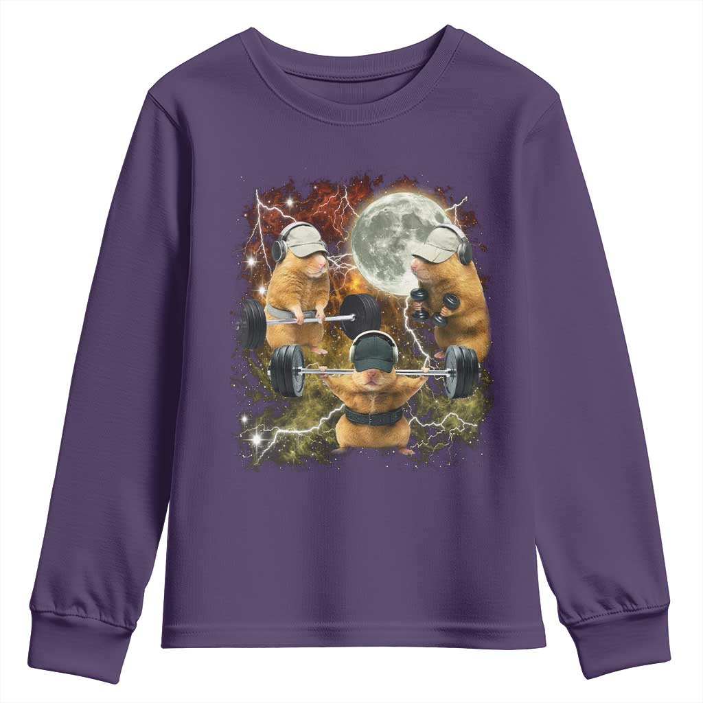 Hamster Deadlift Youth Sweatshirt Funny Cute Rat Fitness Gym Weightlifting Meme