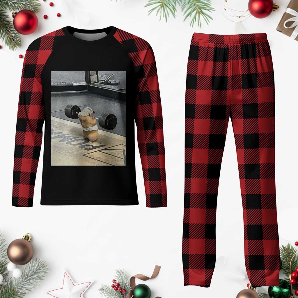 Hamster Gym Plaid Pajama Set Funny Rat Workout Weightlifting Pump Cover
