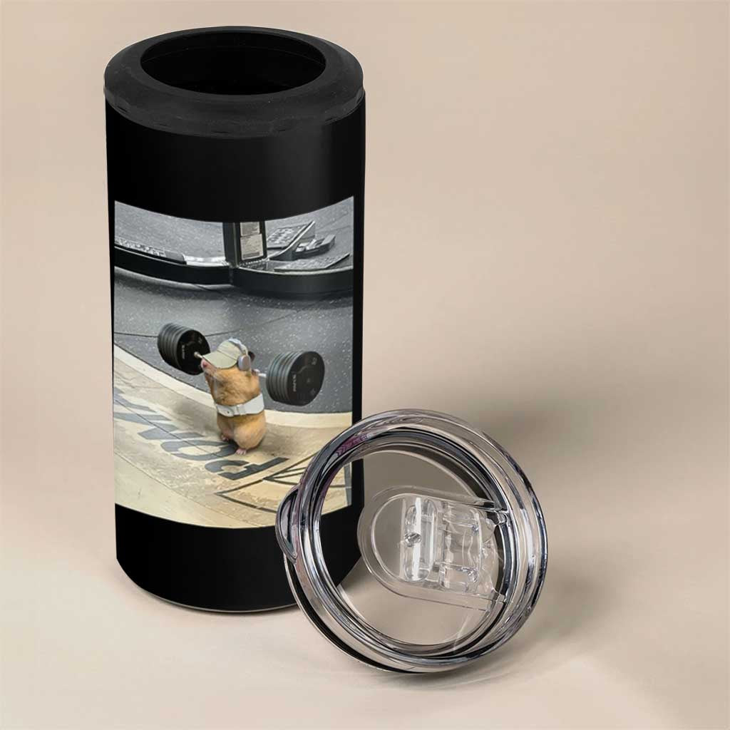 Hamster Gym 4 in 1 Can Cooler Tumbler Funny Rat Workout Weightlifting Pump Cover