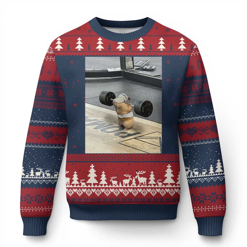 Hamster Gym Ugly Christmas Sweater Funny Rat Workout Weightlifting Pump Cover