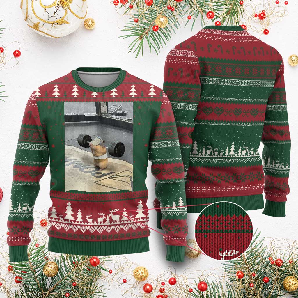 Hamster Gym Ugly Christmas Sweater Funny Rat Workout Weightlifting Pump Cover
