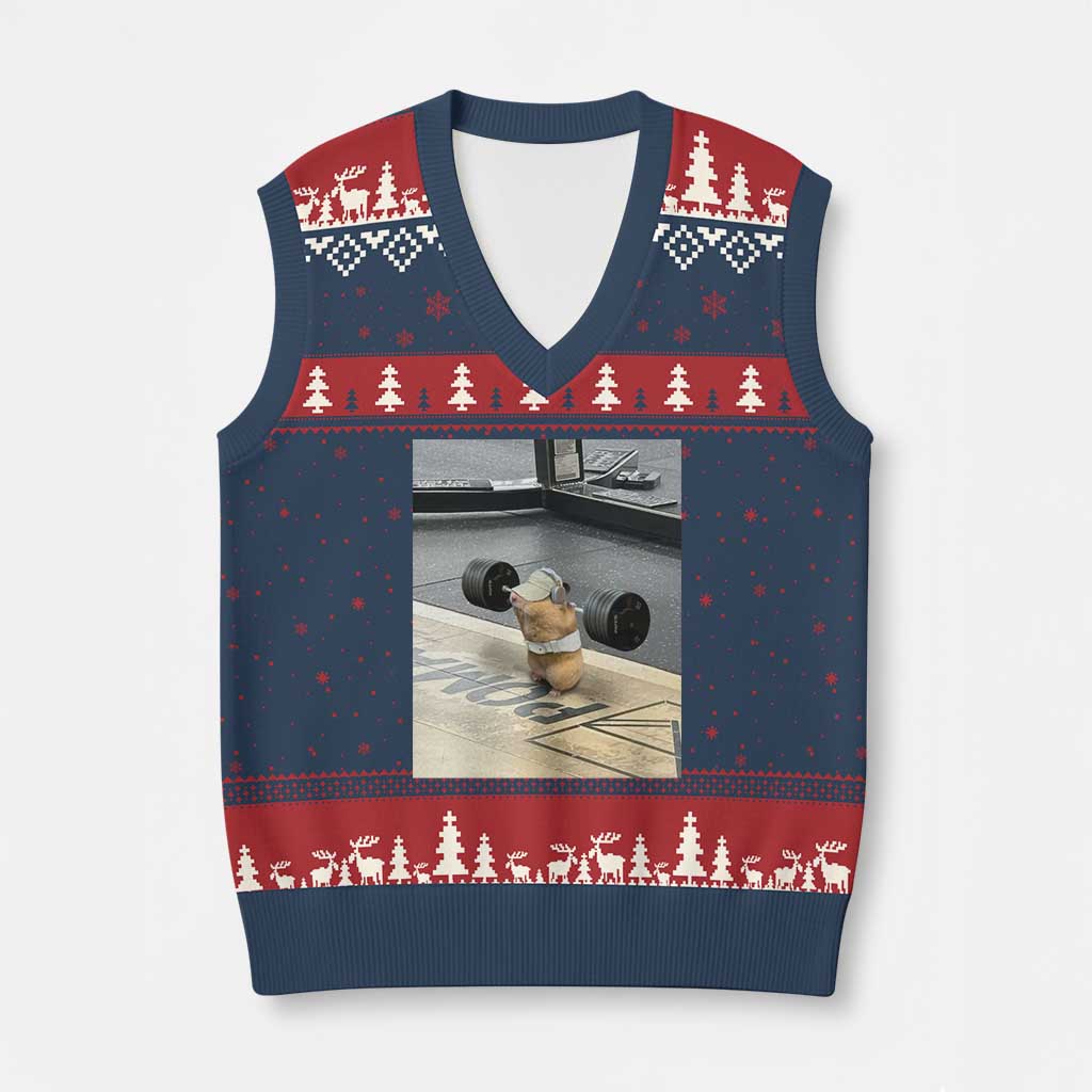 Hamster Gym V-Neck Knit Sweater Vest Funny Rat Workout Weightlifting Pump Cover