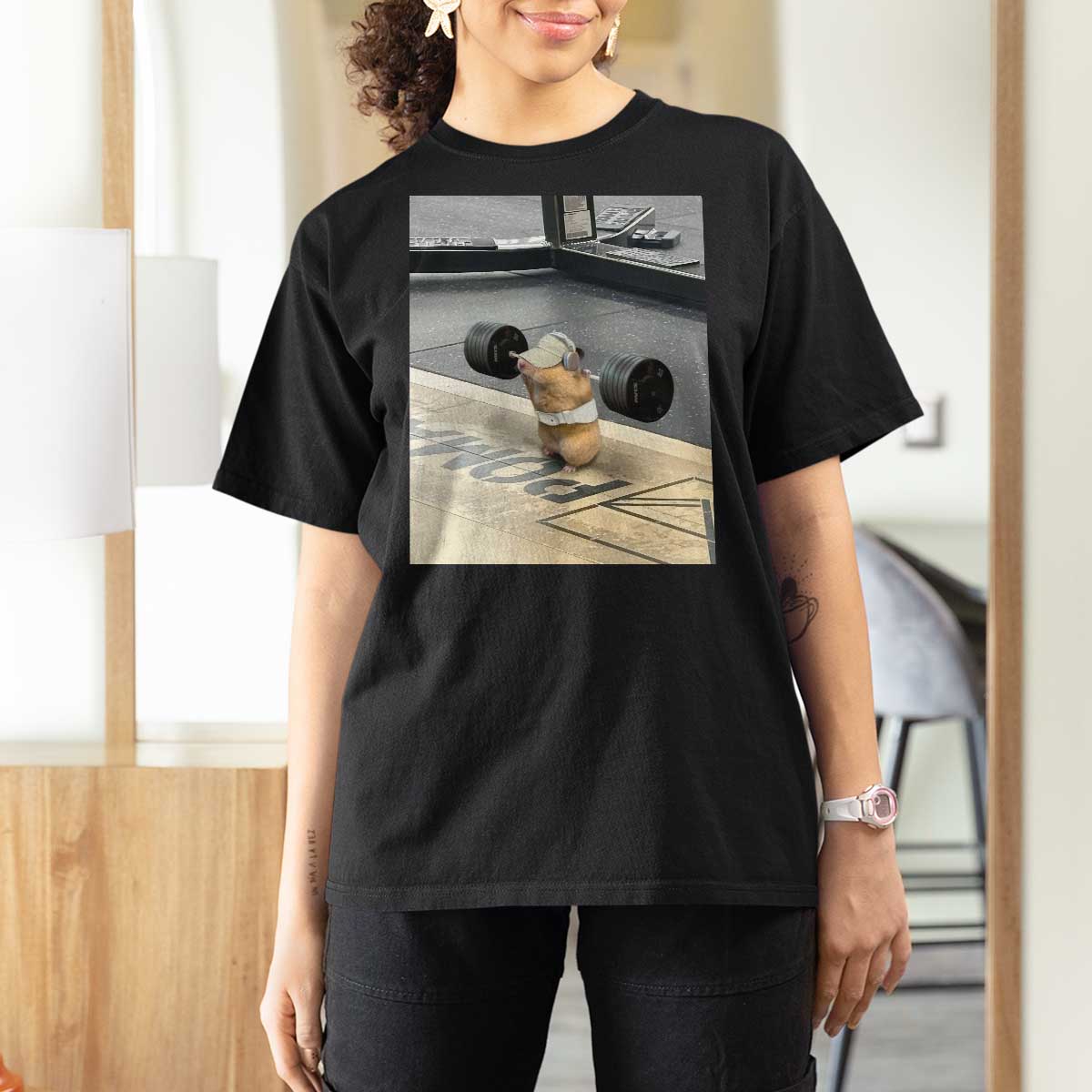 Hamster Gym T Shirt For Women Funny Rat Workout Weightlifting Pump Cover