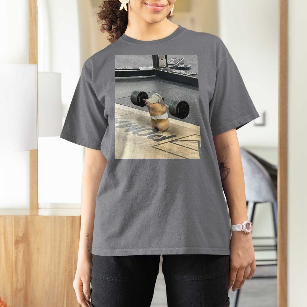 Hamster Gym T Shirt For Women Funny Rat Workout Weightlifting Pump Cover