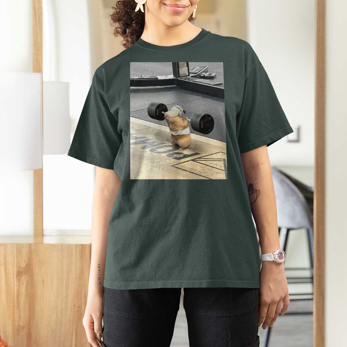 Hamster Gym T Shirt For Women Funny Rat Workout Weightlifting Pump Cover
