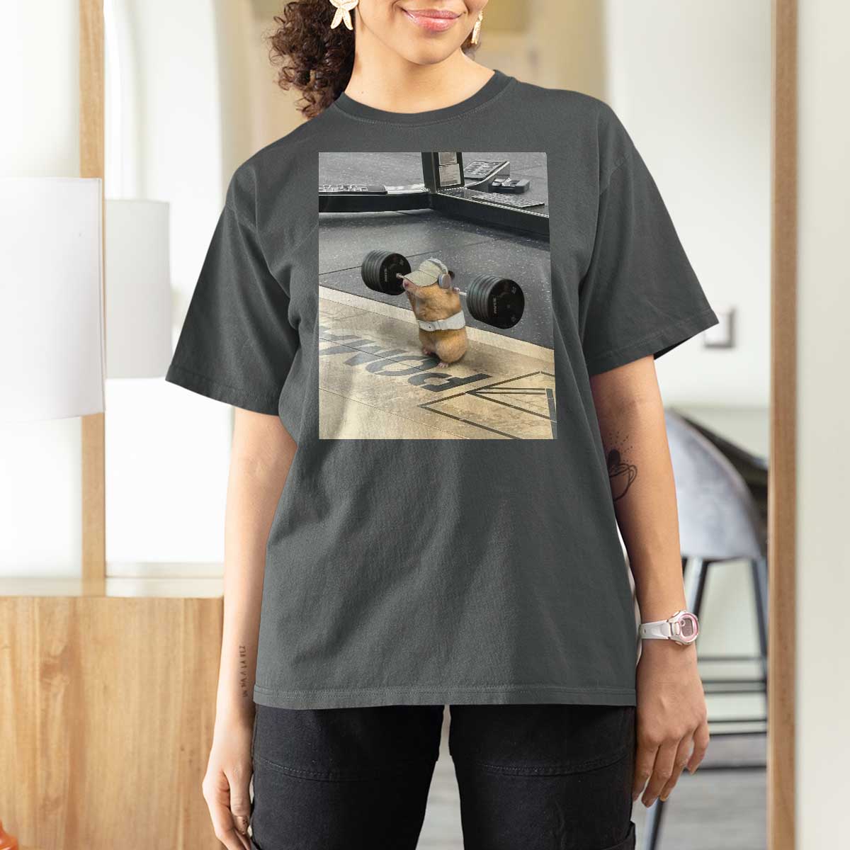 Hamster Gym T Shirt For Women Funny Rat Workout Weightlifting Pump Cover