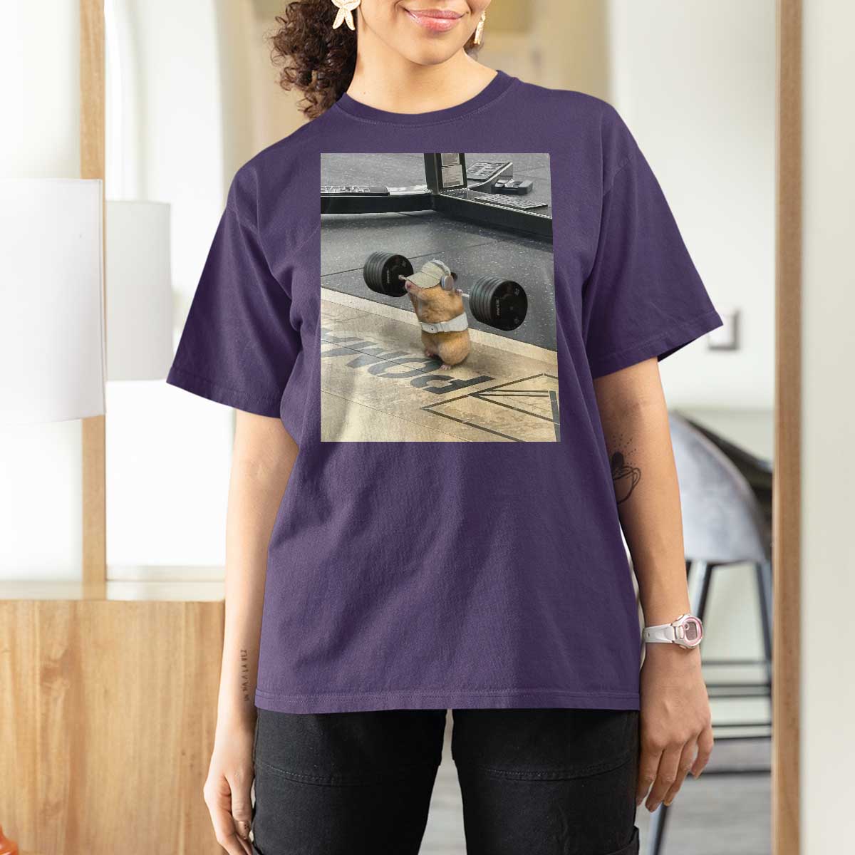 Hamster Gym T Shirt For Women Funny Rat Workout Weightlifting Pump Cover