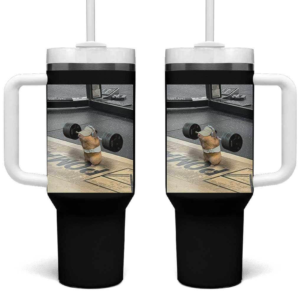 Hamster Gym Tumbler With Handle Funny Rat Workout Weightlifting Pump Cover