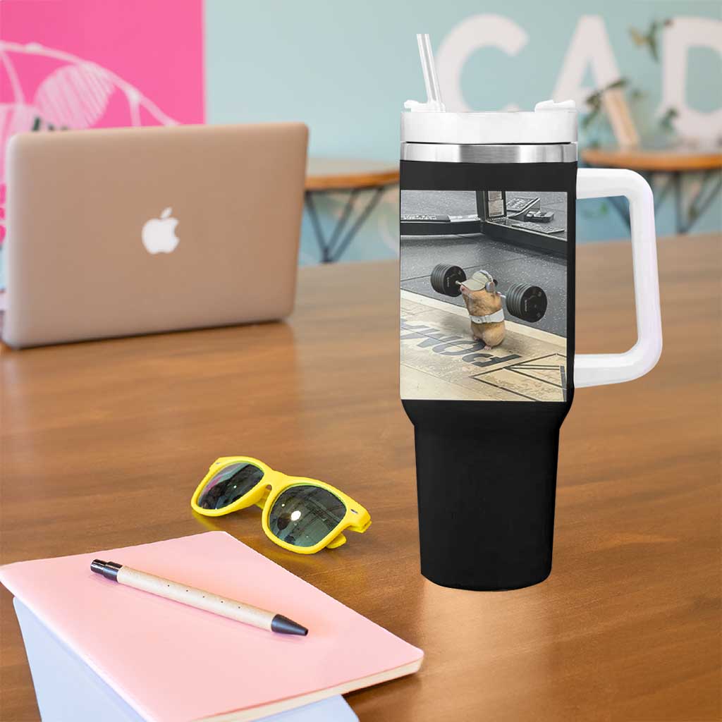 Hamster Gym Tumbler With Handle Funny Rat Workout Weightlifting Pump Cover