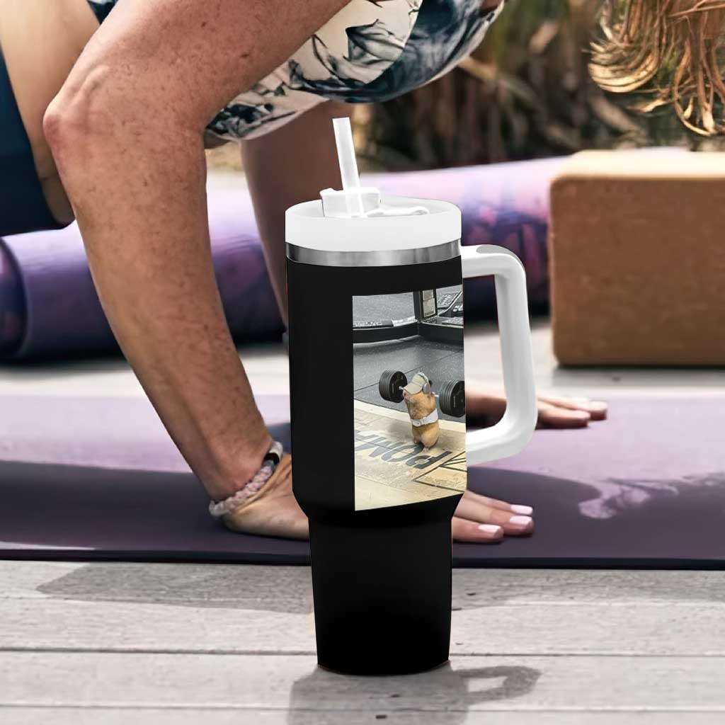 Hamster Gym Tumbler With Handle Funny Rat Workout Weightlifting Pump Cover