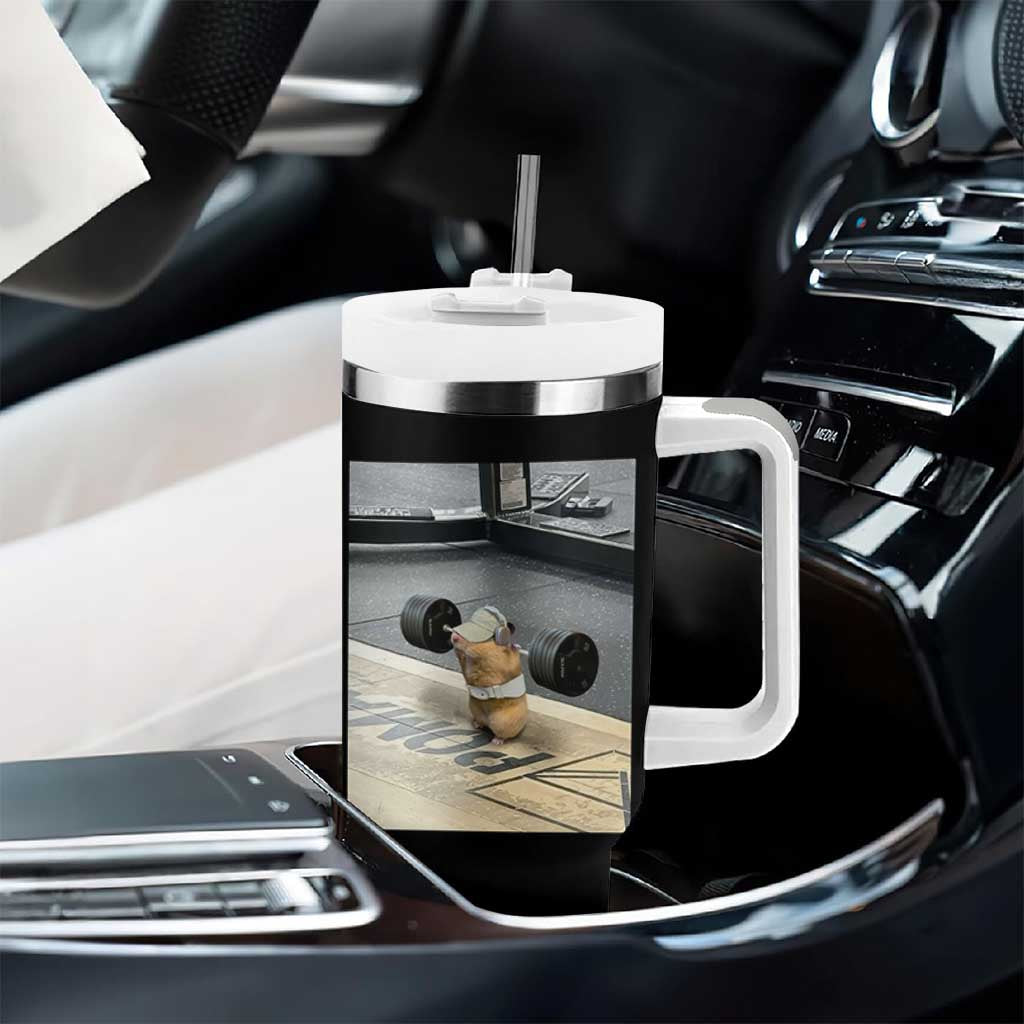 Hamster Gym Tumbler With Handle Funny Rat Workout Weightlifting Pump Cover