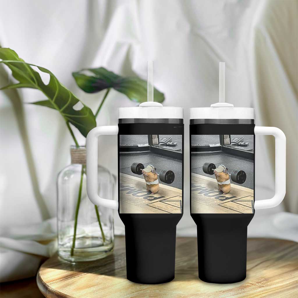 Hamster Gym Tumbler With Handle Funny Rat Workout Weightlifting Pump Cover