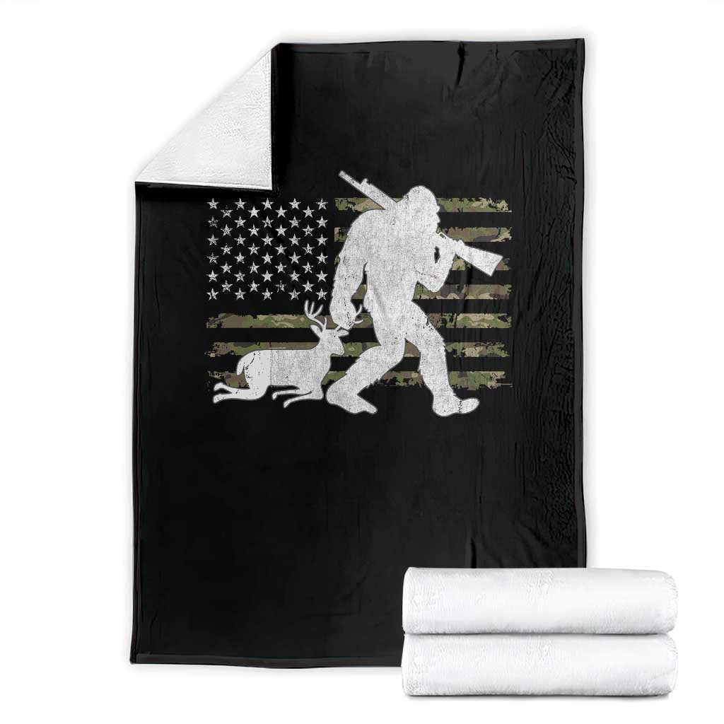 Bigfoot Camo Deer Hunting Throw Blanket Camo USA Flag Buck Season Sasquatch