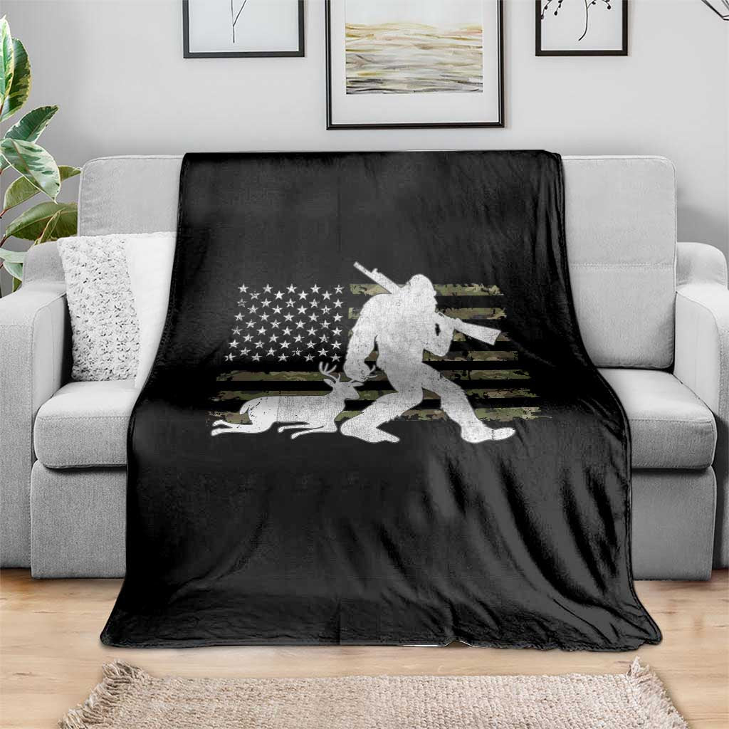 Bigfoot Camo Deer Hunting Throw Blanket Camo USA Flag Buck Season Sasquatch