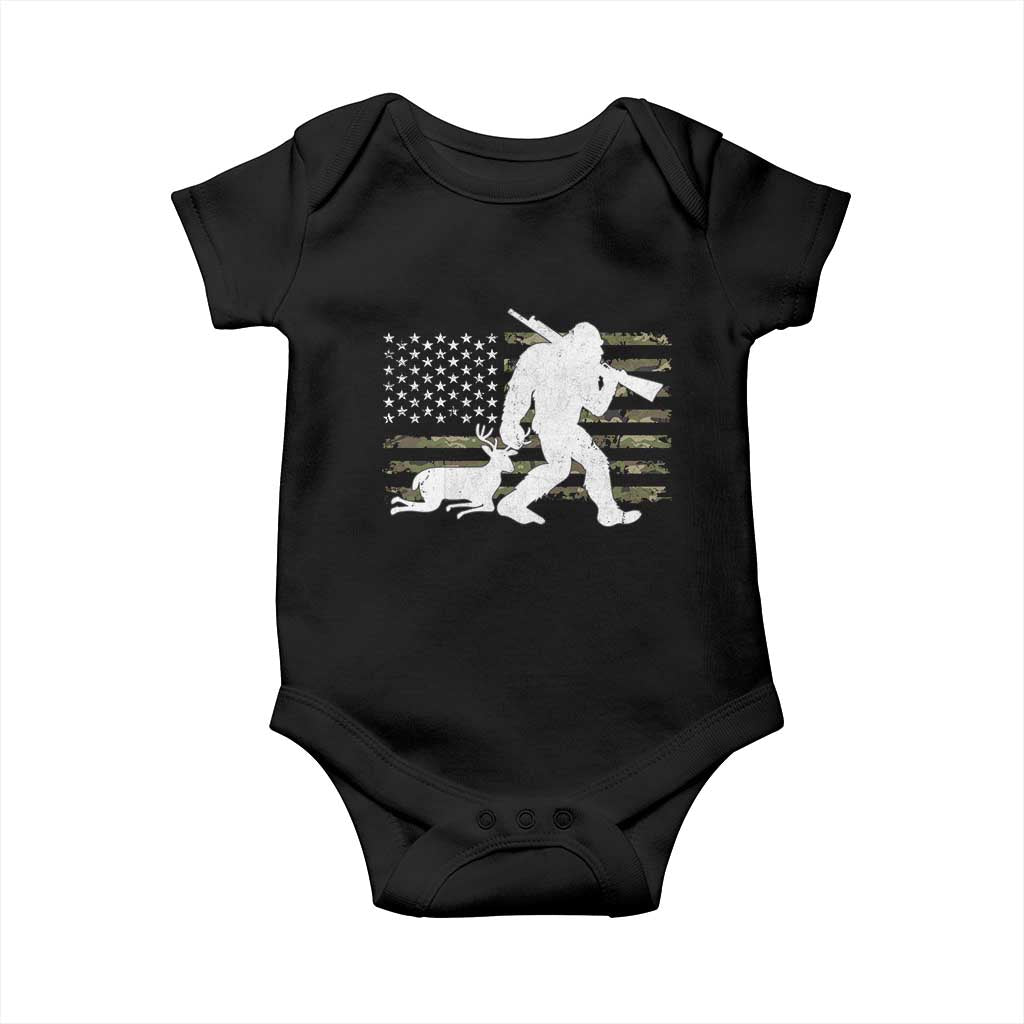 Bigfoot Camo Deer Hunting Baby Onesie Camo USA Flag Buck Season Sasquatch