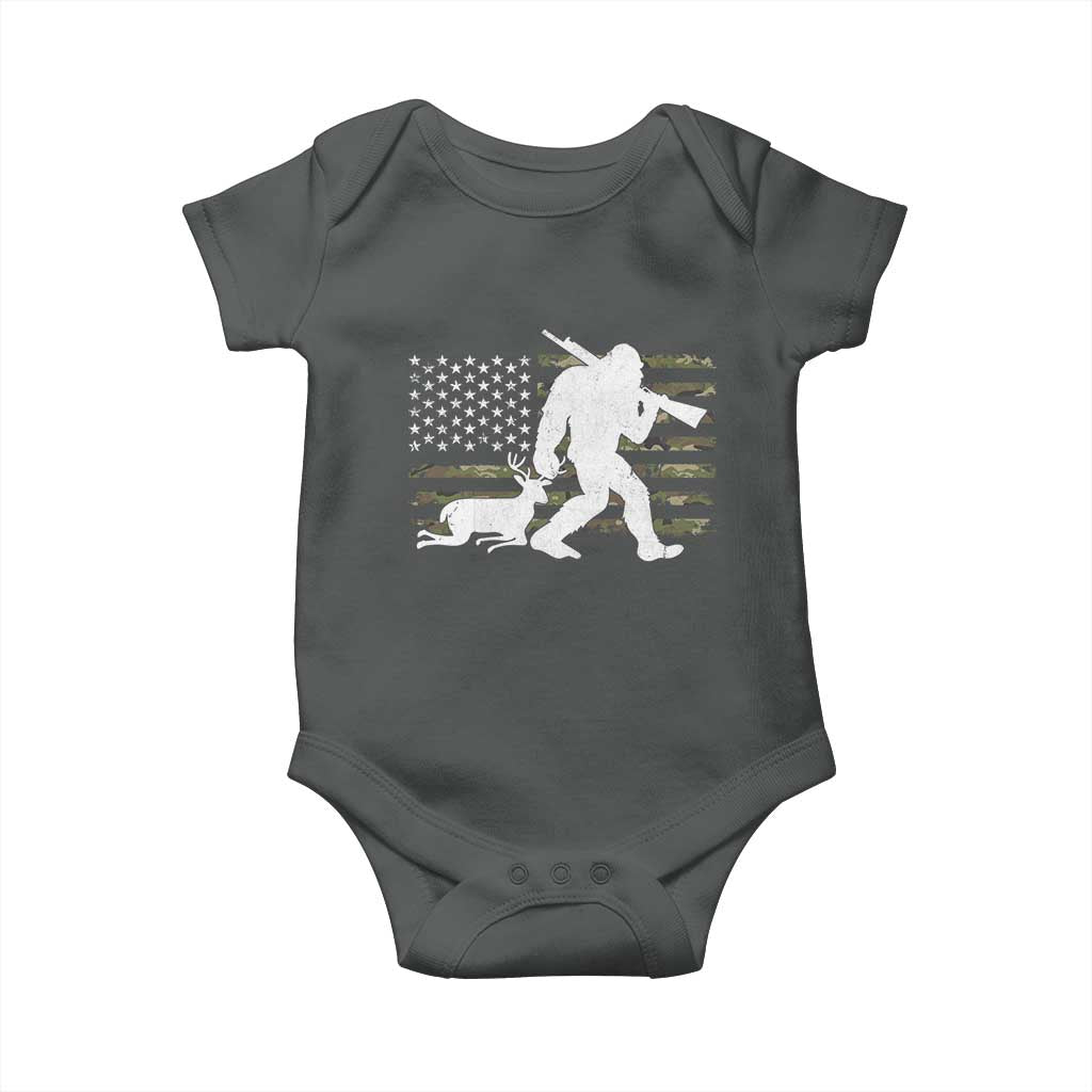 Bigfoot Camo Deer Hunting Baby Onesie Camo USA Flag Buck Season Sasquatch