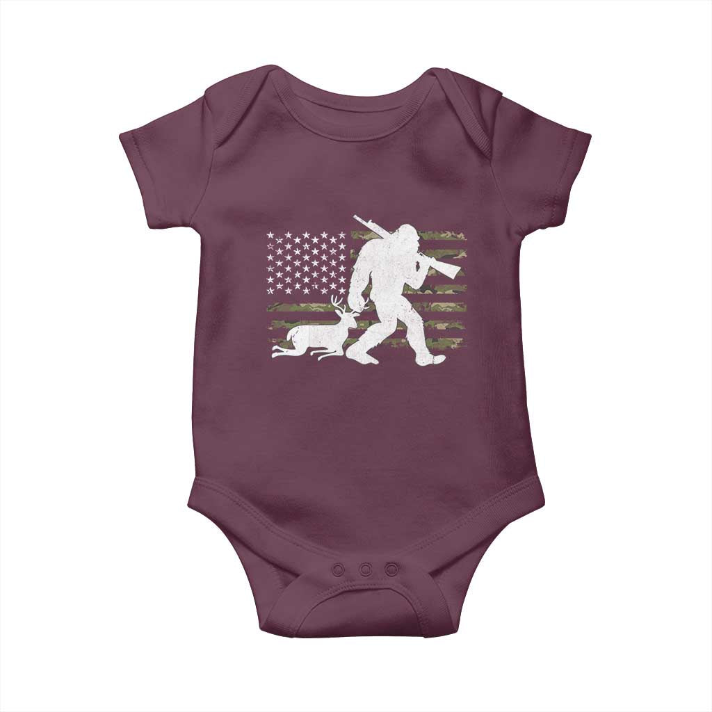 Bigfoot Camo Deer Hunting Baby Onesie Camo USA Flag Buck Season Sasquatch