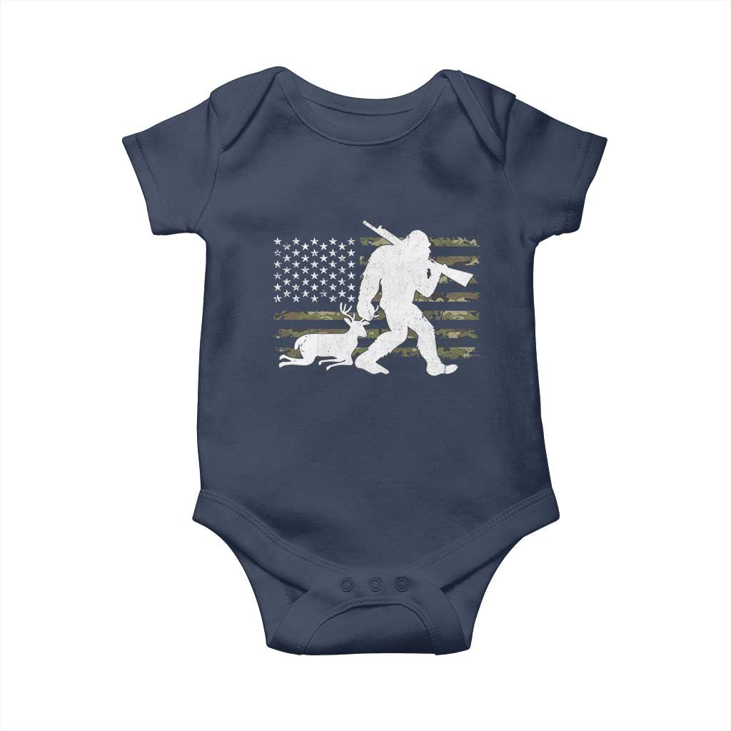 Bigfoot Camo Deer Hunting Baby Onesie Camo USA Flag Buck Season Sasquatch