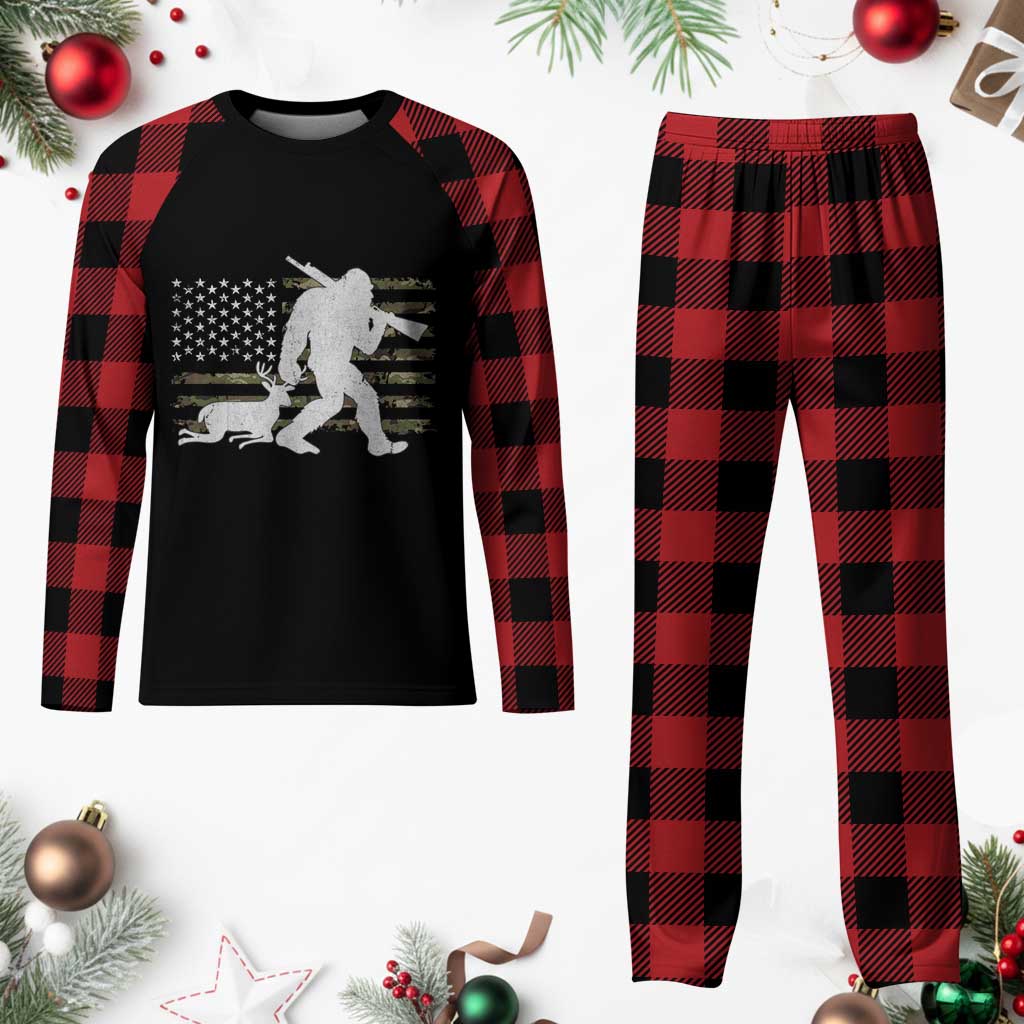 Bigfoot Camo Deer Hunting Plaid Pajama Set Camo USA Flag Buck Season Sasquatch