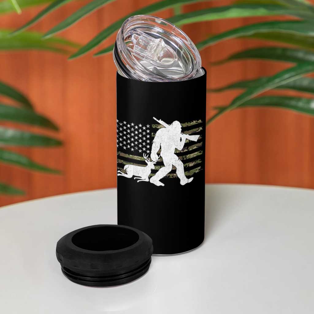 Bigfoot Camo Deer Hunting 4 in 1 Can Cooler Tumbler Camo USA Flag Buck Season Sasquatch