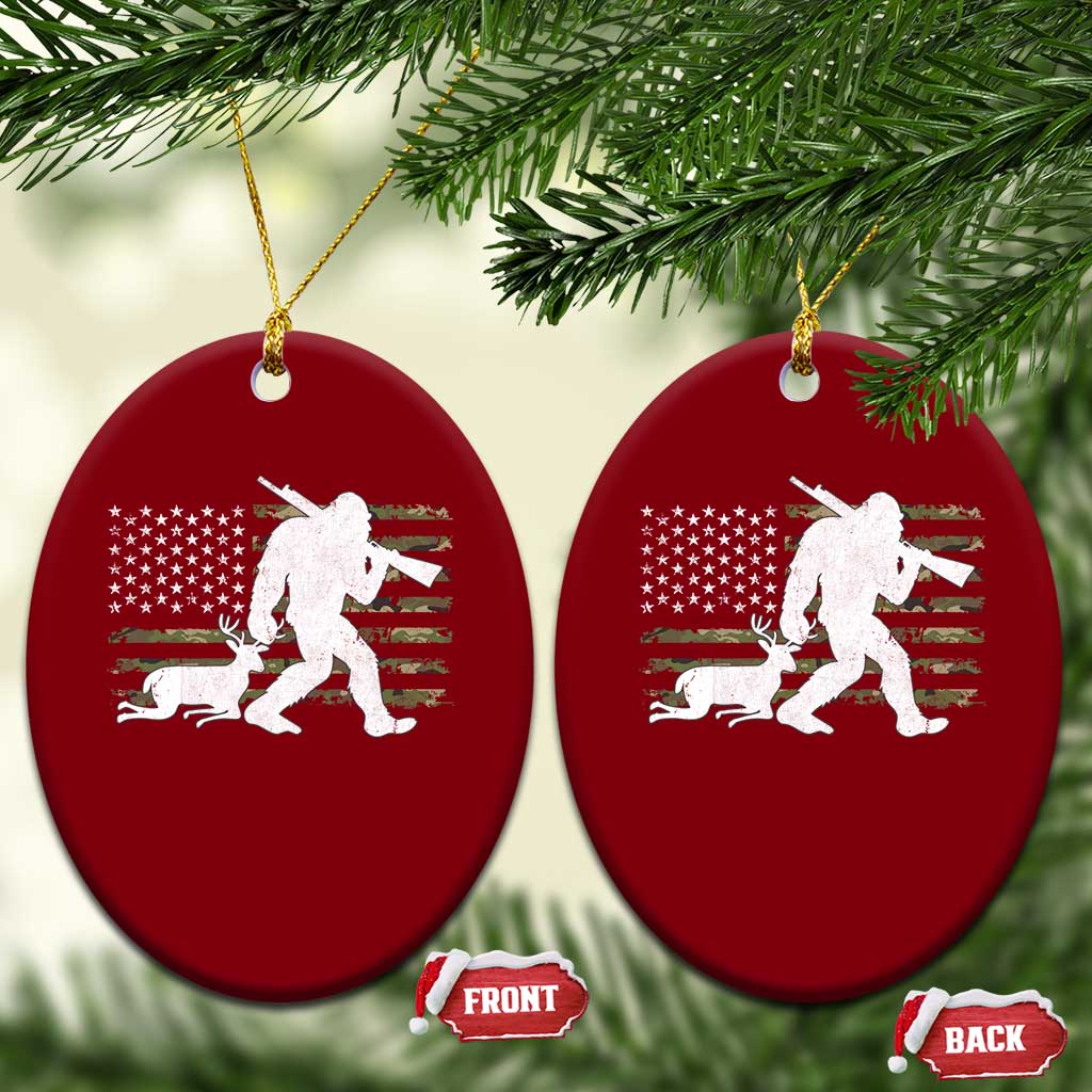 Bigfoot Camo Deer Hunting Ceramic Ornament Camo USA Flag Buck Season Sasquatch