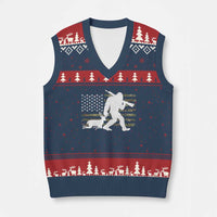 Bigfoot Camo Deer Hunting V-Neck Knit Sweater Vest Camo USA Flag Buck Season Sasquatch